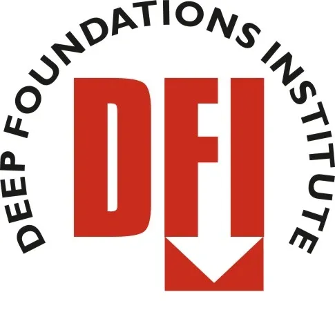 Logo of the Deep Foundations Institute featuring the letters "DFI" in bold red, with a downward arrow incorporated into the "I." The words "Deep Foundations Institute" arc above the letters in black text.