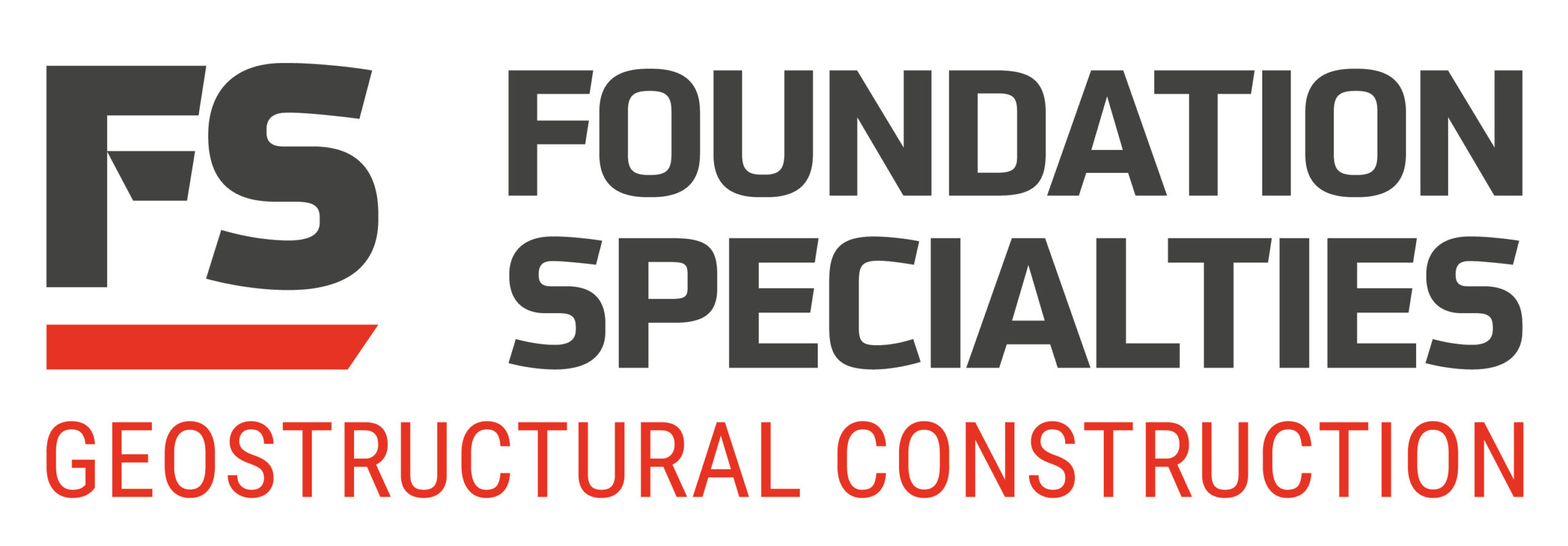 Logo of Foundation Specialties featuring a stylized "FS" in gray and red, with the text "FOUNDATION SPECIALTIES" in gray and "GEOSTRUCTURAL CONSTRUCTION" in red below it.